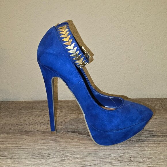 JustFab Verena Ankle Strap Cobalt Blue Heels Size 7M NWOB - Picture 6 of 13